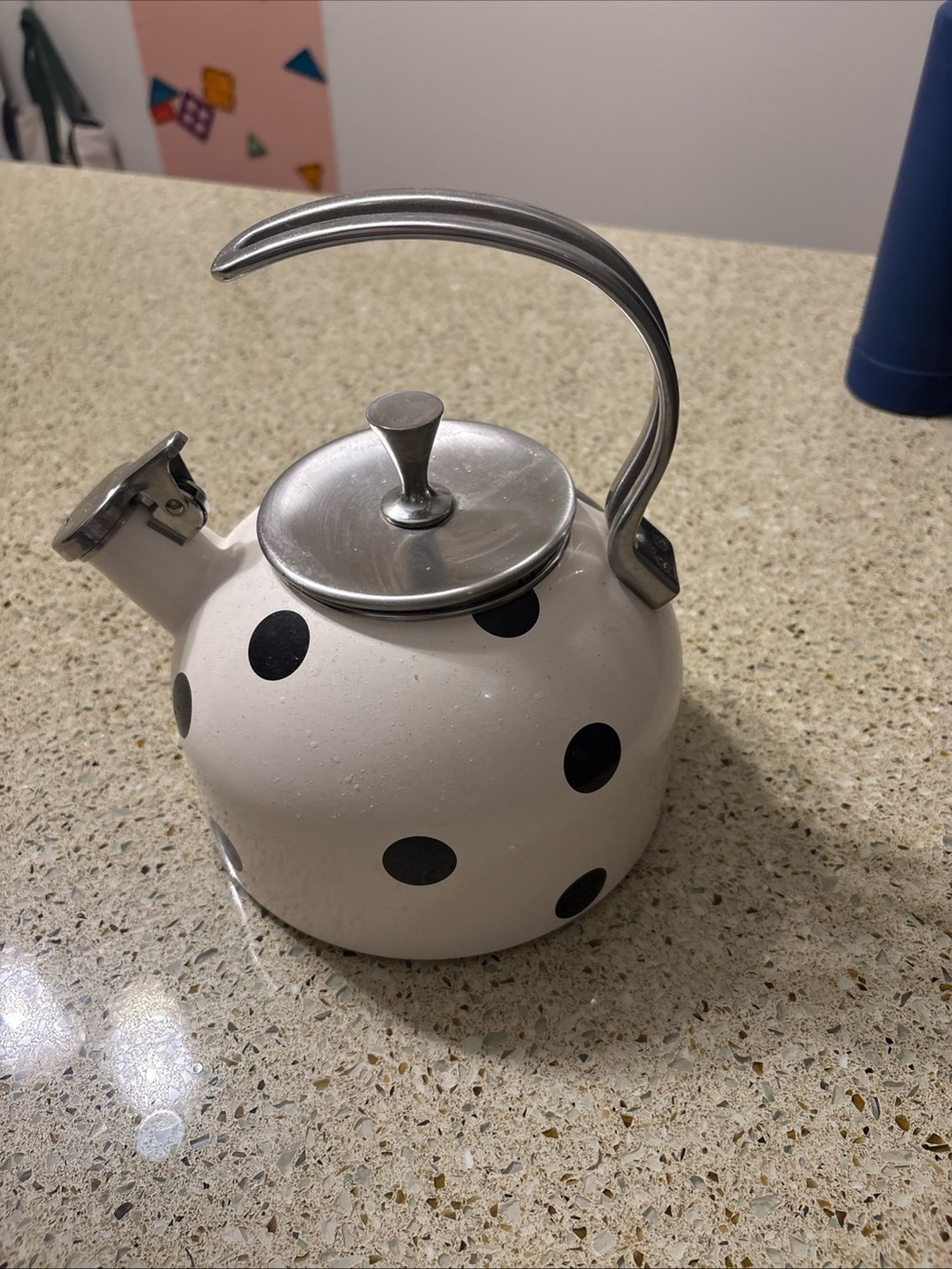 White Polka Dot Tea Kettle with Stainless Steel Handle Kate spade and Lenox - Picture 3 of 4